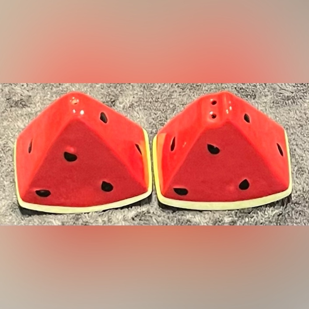 Adorable Ceramic Watermelon Salt and Pepper Shakers.